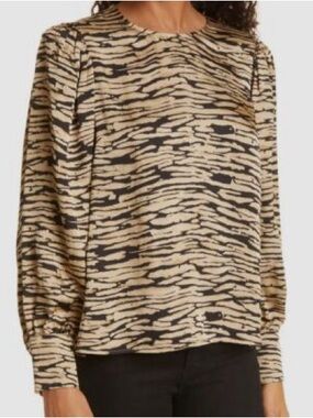 Rails Women's Gold Black Stripe Rozz Satin Long-Sleeve Blouse Top Size M